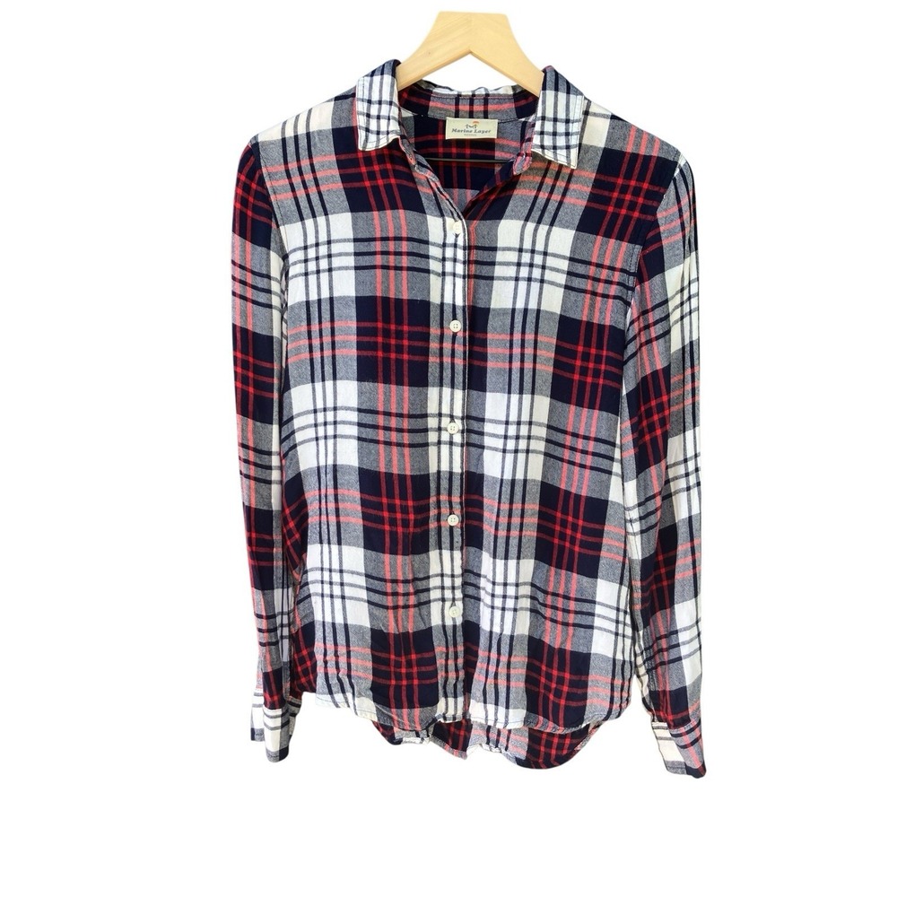 Marine Layer Anita Plaid Shirt M Medium Lightweight Flannel Rayon Soft Button Up